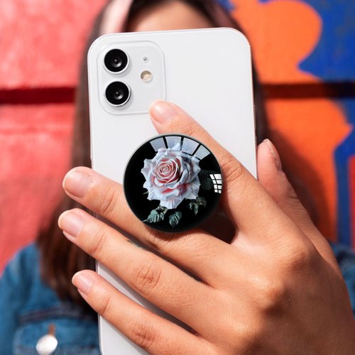 Ksadiye Translucent Clear Phone Grip with Expanding Kickstand,Cell Phone Collapsible Stand Pink Rose Flower Design for Smartphones
