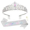 CUBACO Sweet 16 Sash and Birthday Crown for Girls, 16th Birthday Tiara Crown,Sweet 16 Birthday, 16th Birthday Decorations for Girls (Sliver-AB)