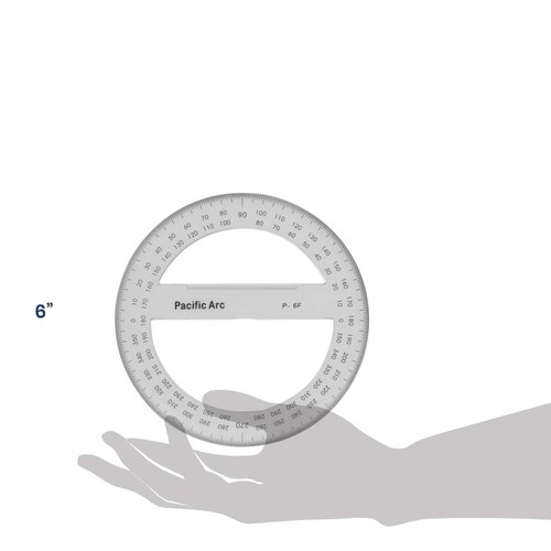 Pacific Arc's 6 Inch 360 Degree Plastic Circular Protractor Clear