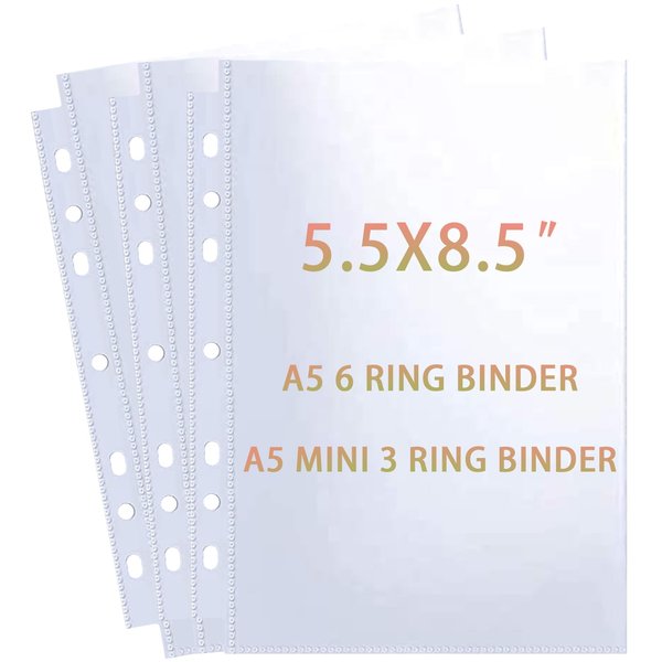 80 Pack 160 Pockets 5.5x8.5” Sheet Protector Sleeves for 6 Ring A5 Binder, A5 Mini 3 Ring Binder, Ultra-Clear Playbill Holder Sleeves, Double-Sided, Top Loading Sheet Protector for Paper Report