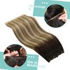 YoungSee Weft Hair Extensions Human Hair Balayage Human Hair Sew in Extensions Dark Brown Roots Blending into Medium Brown with Warm Blonde Highlights Sew in Hair Extensions Real Human Hair 100G 20In