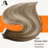 Fshine Blonde Tape In Ombre Hair Extension 20 Pcs Pu Hair Glue In Extensions Color 3 Fading To 6 And 22 Double Sided Tape Hair Extensions Human Hair 50 Gram