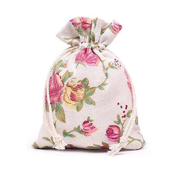 KUPOO 50PCS Rose Drawstring Bags Burlap Flower Pouch Bags Gift Bags Jewelry Pouches for DIY Craft Wedding Party, 5.5X3.9 Inches (5.5X3.9)