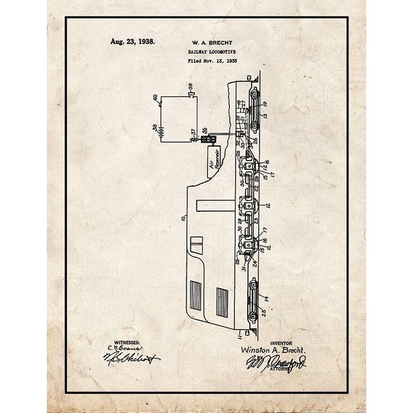 Railway Locomotive Patent Print Old Look with Border (5" x 7") M11491
