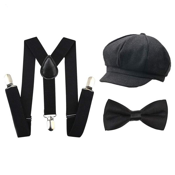 Kids Boys Suspenders and Bow Tie Set 1920s Great Gatsby Gangster Newsboy Hat Cap Costume Accessories