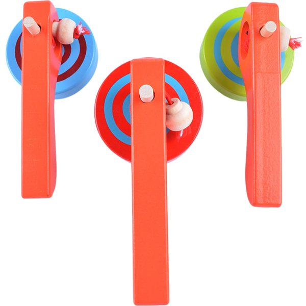 Kisangel 3Pcs Wooden Gyroscope Toy Wooden Spinning Tops with Handle and Pull String Wire for Kids Toddlers Toys
