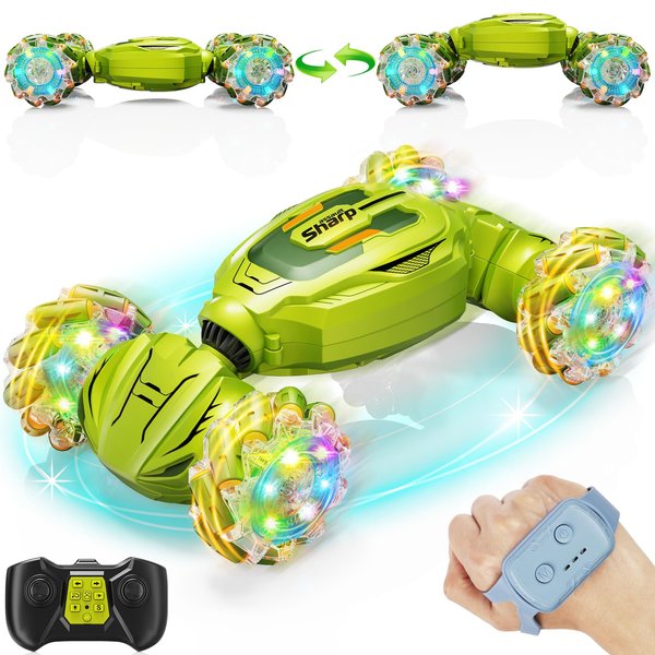 Gesture Sensing RC Stunt Car Toys for 6-12 yr Boys Girls, Remote Control Car Christmas Birthday Gifts for Kids Age 6 7 8 9 10 11+, 2.4Ghz Hand Controlled Twist Cars, 4WD Off-Road Vehicle (Green)