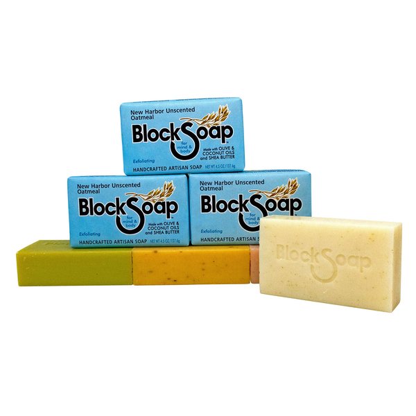 BLOCKSOAP FOR MIND & BODY Unscented Oatmeal Artisan Bar Soap 3-Pack with Sea Salt, Olive Oil, Coconut Oil, and Shea Butter (4.5oz)