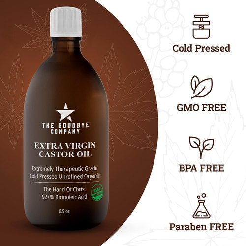 100% Natural Virgin Castor Oil, USDA Certified Organic - For Skin, Hair Growth and Eyelashes (250 mL)