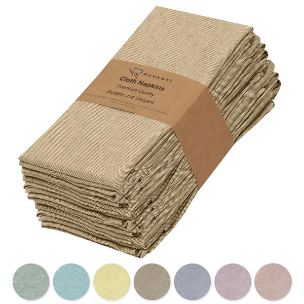 Ruvanti Cloth Napkins Set of 12, 18x18 Reusable Napkins Cloth Washable, Soft & Durable Table Napkins, Poly Cotton Fabric Dinner Napkins for Parties, Christmas, Thanksgiving, Weddings - Sand