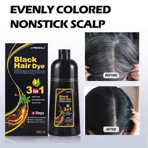 BELEZALIB Meidu Instant Black Hair Dye Shampoo for Gary Hair, Permanent Hair Color Shampoo for Women & men, 3 in 1 Herbal Ingredients Color Shampoo in 5 Minutes, 500ml