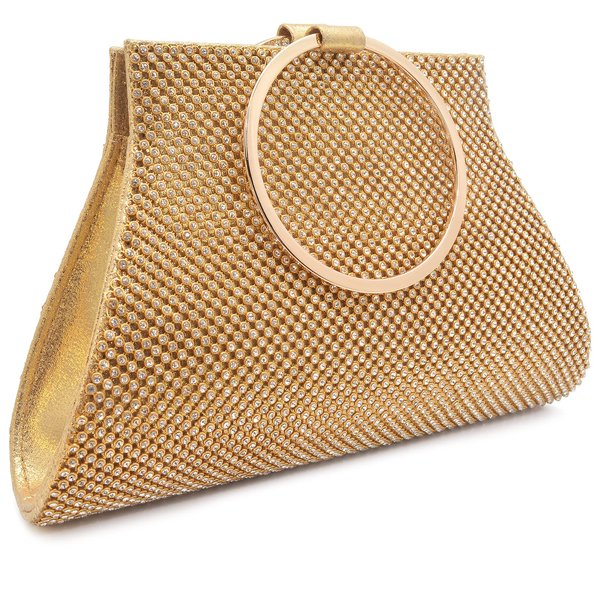 MOSSMON Crystal Clutch Purses Bride and Bridesmaid Handbag Elegant Wristlet Evening Bag for Women Gold