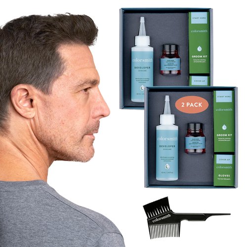 Colorsmith Hair & Beard Color for Blending Grays 2 pack - Light Ash Brown - Ammonia-Free Complete Men’s At-home Beard & Hair Dye Kit, Professional-grade Demi-Permanent Hair Color (6.1)