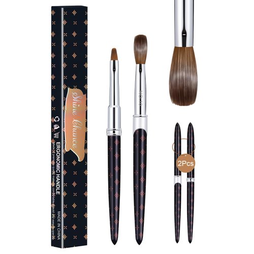 Shine Chance 2Pcs Acrylic Nail Brushes Set, 100% Pure Kolinsky Size 10 Nail Art Brush & Small Clean Up Brush, Art Design & Polish Mistake Cleaning Manicure Tools for Women Acrylic Application