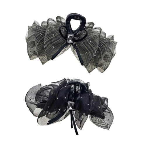 1Pack Black Big Bow Hair Claw Clips for Women Girls, Square Rhinestones Satin Silky Bow Hair Barrette Nonslip Claw Clip Solid Color Hair Accessories for Women Girls Thick and Thin Hair Personal Care