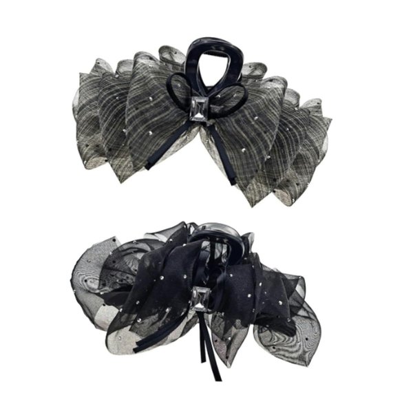 1Pack Black Big Bow Hair Claw Clips for Women Girls, Square Rhinestones Satin Silky Bow Hair Barrette Nonslip Claw Clip Solid Color Hair Accessories for Women Girls Thick and Thin Hair Personal Care