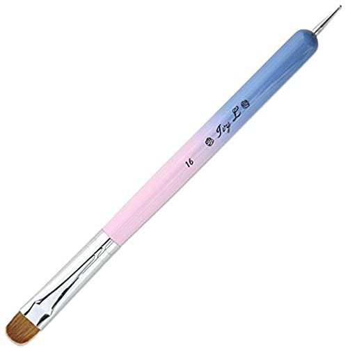 Ivy L Premium 2 Way French Gel Acrylic Nail Art Kolinsky Brush With Dotting Tool for Professional Manicure Cuticle Clean Up Nail Art Design, Pink Blue Wood Handle (Size 16)