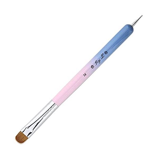 Ivy L Premium 2 Way French Gel Acrylic Nail Art Kolinsky Brush With Dotting Tool for Professional Manicure Cuticle Clean Up Nail Art Design, Pink Blue Wood Handle (Size 16)