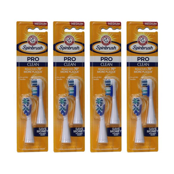 ARM & HAMMER Spinbrush Pro-Clean Replacement Brush Heads, Medium 2 ea (Pack of 4)