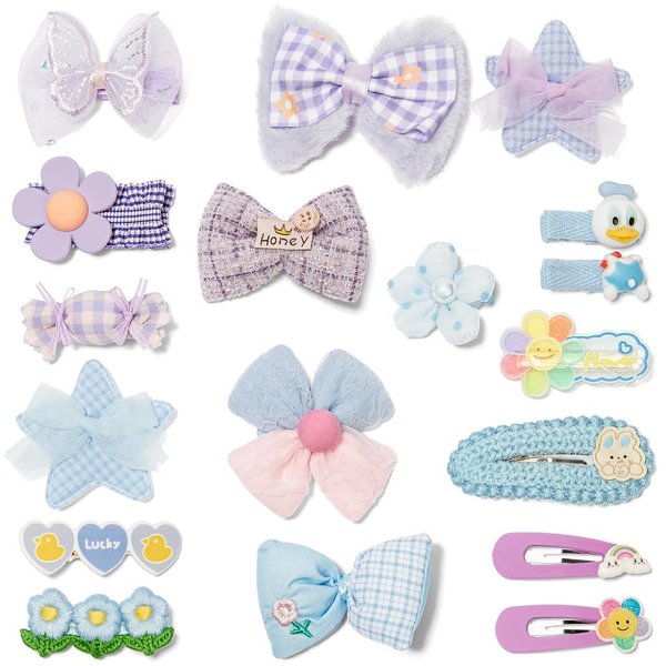 Hair Clips for Girls 17 Pcs No Slip Assorted Barrettes for Kids Bows Blue Purple Cute Hair Accessories for Little Girls Teens Toddlers Child Kids Gifts