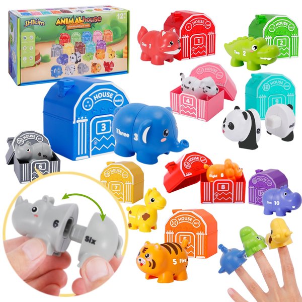 Learning Toys for 1 2 3 4+ Year Old Toddlers, 40 Pcs Animal Matching Sorting Game for Kids, 10 Zoo Farm Animal Figures Counting Barn, Preschool Activities Montessori Fine Motor Gift for Boys Girls