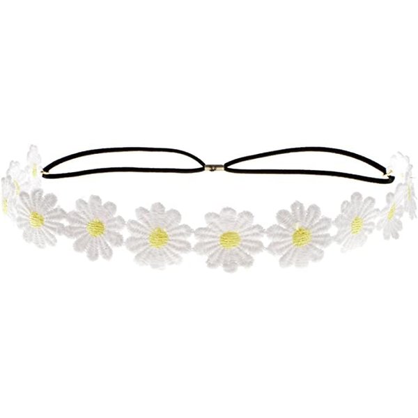 Daisy Flower Headband Sunflower Hippies Crown Hair Wreath Bohemian Floral Headpiece for Spring Tourism Wedding Festivals Party and Celebration, White
