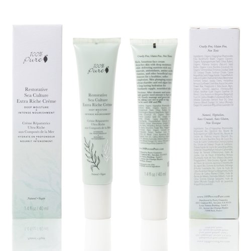 100% PURE Restorative Sea Culture Extra Riche Crme, 1.4 oz, Nourishing Face Moisturizer, For Dry, Eczema, Sensitive Skin, Soothes Redness, Long-Lasting Hydration