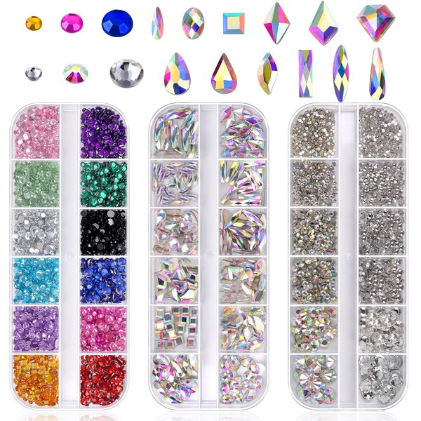 Anezus 4728Pcs Nail Gems with Crystals Rhinestones Jewls Pickup Tool Pen for Nails, Nail Art Supplies Diamond Stones for Nails Decoration Makeup Clothes Shoes