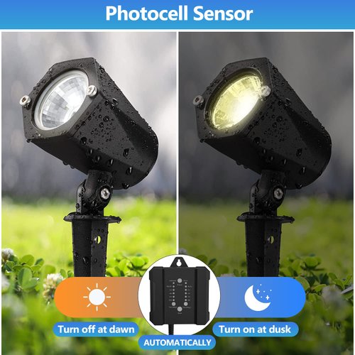 HIBOITEC Low Voltage Transformer, 100W Low Voltage Landscape Transformer with Timer & Photocell Sensor, 120V AC to 12V DC, Waterproof Dual Output Power Supply for Spotlights Pathway Landscape Lights