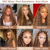 Honey Blonde Highlight 360 Curly Deep Wave Wig Human Hair 24 Inch Ombre 4/27 Colored Lace Front Wig Full 360 HD Transparent Lace Brazilian Human Hair Wigs for Women Free Part Pre Plucked 150 Density
