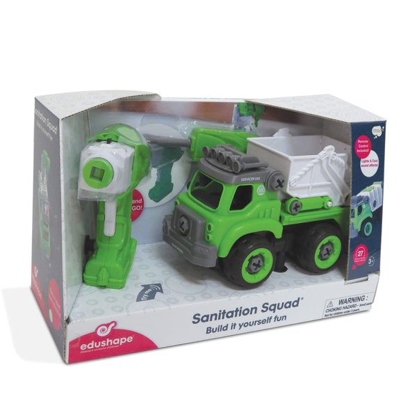 Edushape Sanitation Truck Baby Toy - Remote-Controlled and Fit for DIY Re-Assembly - Enhance STEM and Creativity for Kids Aged 3 Years and Up