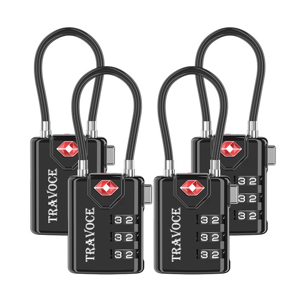 TSA Approved Luggage Locks, Travel Locks Which Also Work Great as Gym Locks, Toolbox Lock, Backpack and More, Black 4 Pack