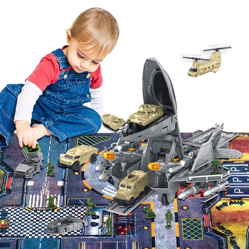 deAO Military Airplane Toys for Boys,Army Toys Fighter Jet with 8 Vehicles,10 Soldier Amry Men,19PCS Airplane Tanks Toys,Great Military Toys Gift for 3 4 5 6 Boys Girls Kids