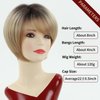 RENERSHOW Blonde Short Pixie Bob Wigs for White Women Layered Straight Synthetic Wig with Bangs Ombre Blond Highlights Bob Haircuts Light Weight Natural Women’s Daily Party Hair Replacement Wig