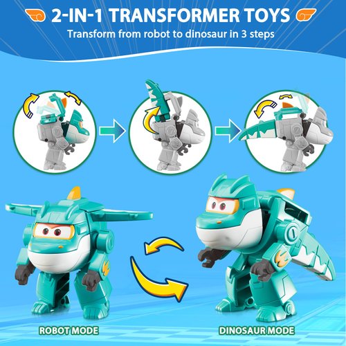 Super Wings Transformer Toys, 2 in Tino Dinosaur Transformer Figures Toys, 2 in 1 Mode Rescue Bots Action Figure Toys for 3-5 Year Old Boys Girls, Plane Toys for Toddlers Kids Age 3 4 5 6 7 8+