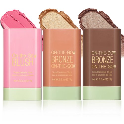 3 PCS Contour Stick, Cream Highlighter & Bronzer & Blush Shades, Multi-Use Makeup Tinted Solid Moisturizer Stick for Cheeks, Waterproof Natural Face Makeup Contouring