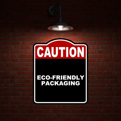 ECO-FRIENDLY PACKAGING Caution Red Black Aluminum Composite Sign 8.5 x 10 inches