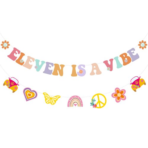 Sursurprise Eleven Is A Vibe Groovy 11th Birthday Decorations, Hippie Retro Eleventh Birthday Banner Boho 11 Eleven Year Old Bday Sign Rainbow Decor, Bohemian Daisy Flower Birthday Party Supplies
