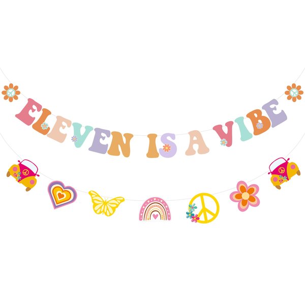 Sursurprise Eleven Is A Vibe Groovy 11th Birthday Decorations, Hippie Retro Eleventh Birthday Banner Boho 11 Eleven Year Old Bday Sign Rainbow Decor, Bohemian Daisy Flower Birthday Party Supplies