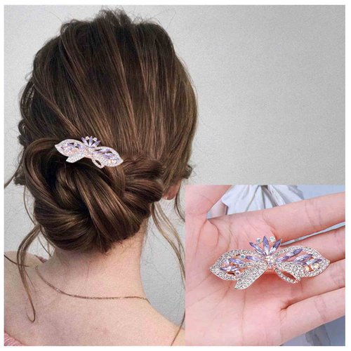 Erimberate Bohemian Sparkly Rhinestone Hair Clip Barrette Floral Hair Barrette Crystal Wedding Hair Clip Gold Cz Paved Hair Barrette Vintage Headclips Bride Barrette Headwear Bridal Hair Accessories