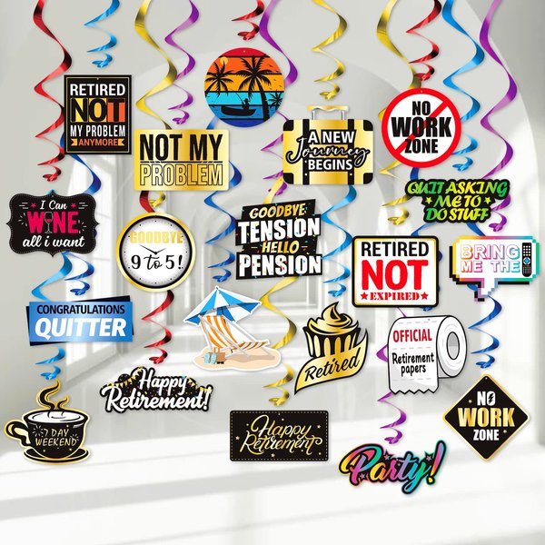 36PCS Retirement Party Decorations Happy Retirement Party Supplies Hanging Swirls Man Women Retirement Party Favors