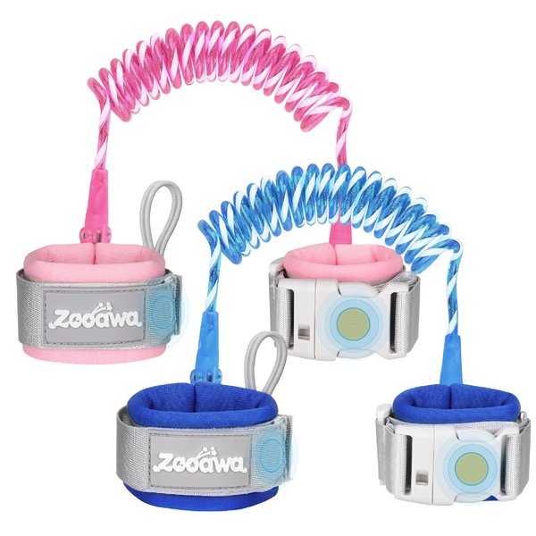 Zooawa Toddler Leash 2Pack, Toddler Kids Harness Anti Lost Wrist Link with Magnetic Lock, Reflective Safety Walking Harness Wristband Leashes for 2,3,4 Years Old Boys Girls, Blue+Pink