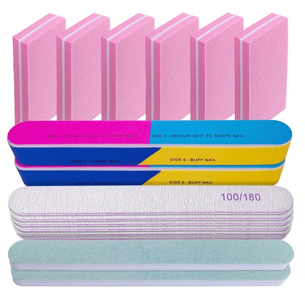 Nail File and Buffer Set (16 Pack), Nail File Kit Professional Nail Files & Buffers Manicure Supplies Filer Buffer for Natural Nails, 100/180 Grit 7 Way Nail Filing Polishing Buffer for Nail Care