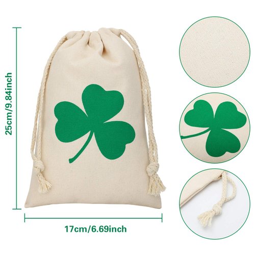 Gejoy 200 PCS St. Patrick's Day Shamrock Coins 3-Leaf Clover Good Luck Coins Green and Gold Coins Plastic Table Sprinkles with Shamrocks Drawstring Bag for Party Supplies