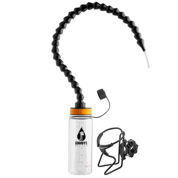 Giraffe Bottle Tower Hands Free Drinking System, Clear Tritan Bottle, with Round Tube Mounted Bottle Holder (Length 25 in / 63 cm)