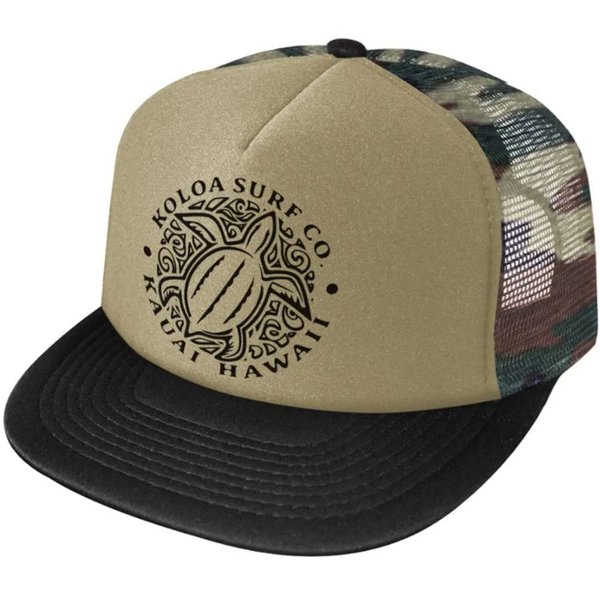 Joe's USA Koloa Surf Hawaiian Turtle High Profile Poly - Foam Trucker Hat (Camo-black with Black Screen Printed Logo - One Size)