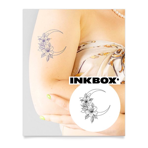 Inkbox Temporary Tattoos, Semi-Permanent Tattoo, One Premium Easy Long Lasting, Water-Resistant Temp Tattoo with For Now Ink - Lasts 1-2 Weeks, Bloomed Moon, 4 x 4 in