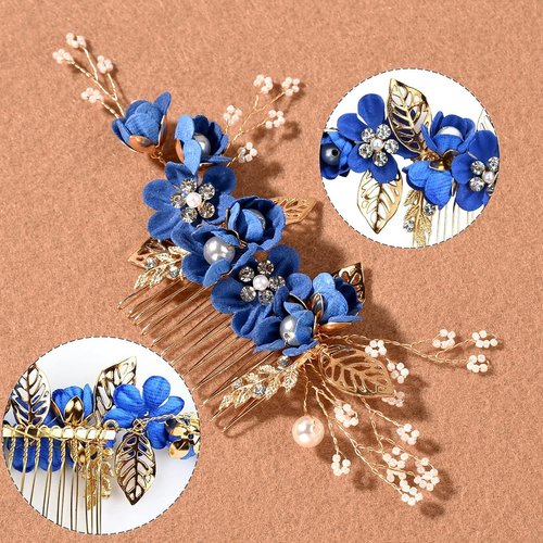 4Pcs Bridal Headpieces Hair Combs, Handmade Hair Comb Set Flower Pearl Hair Barrettes, Crystal Floral Leaf Hair Clip Hair Accessories for Women Girls Bride Bridesmaid