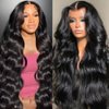 denacfi 5x5 HD Lace Closure Wigs Human Hair 250% Density Glueless Wigs for Beginners Pre Plucked Pre Cut Body Wave Lace Front Wigs Human Hair Closure Wigs for Women Natural Black 24 Inch