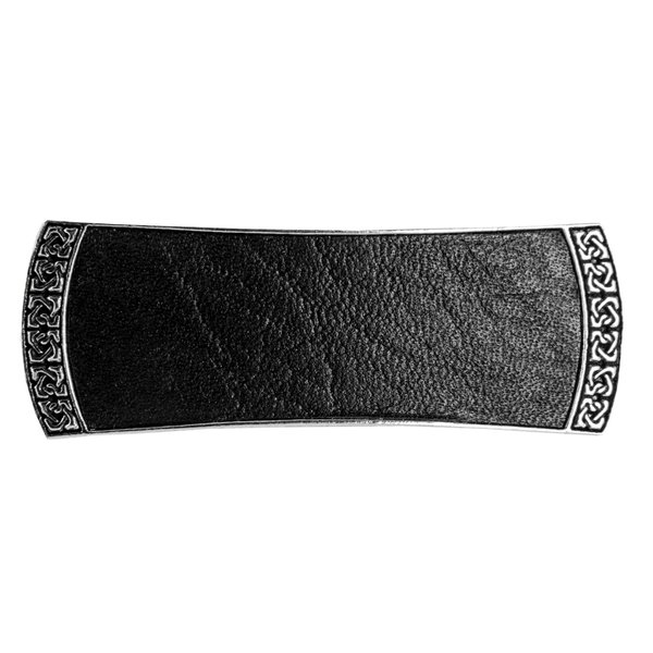 Celtic Leather Hair Clip, Hand Crafted Metal and Leather Barrette Made in the USA with a Medium 70mm Clip by Oberon Design, 3 Colors, Black